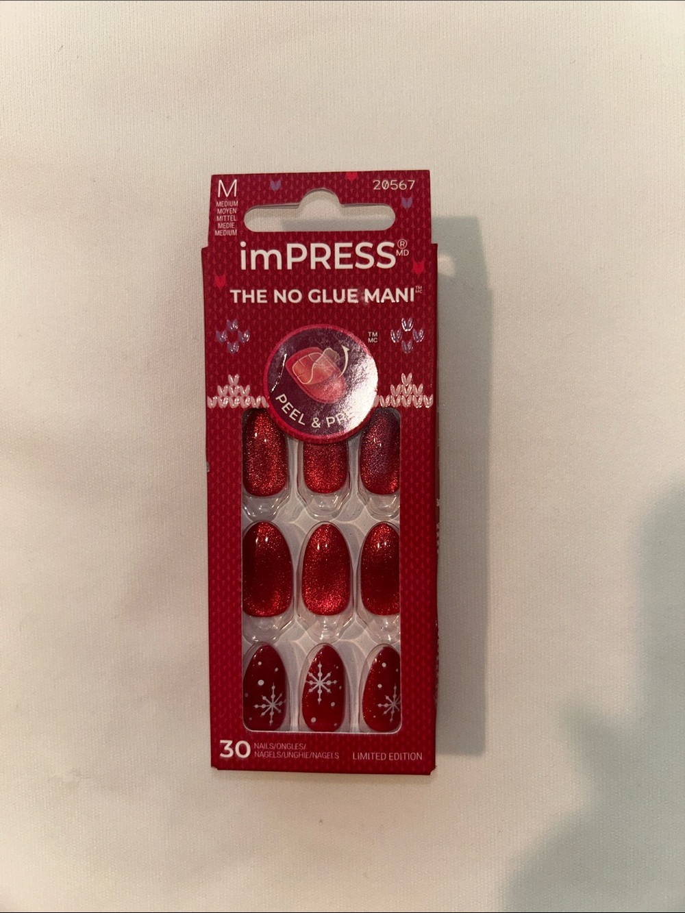 imPRESS Red Glitter Snowflake Press-On Nails